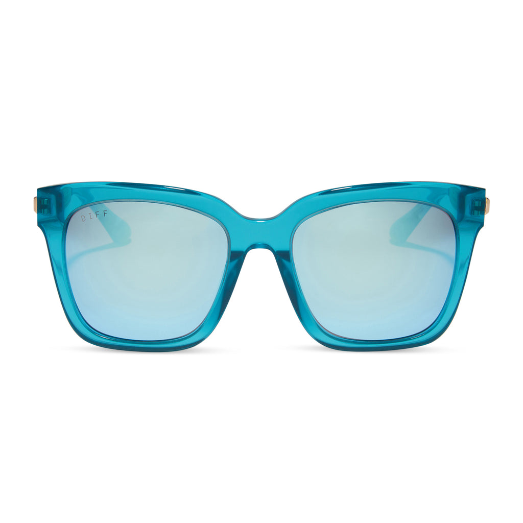 Bella Square Sunglasses | Turquoise Ice Crystal & Teal Mirror | DIFF ...