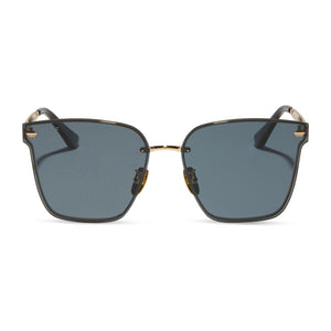 diff eyewear bella v square sunglasses with a gold frame and grey polarized lenses front view