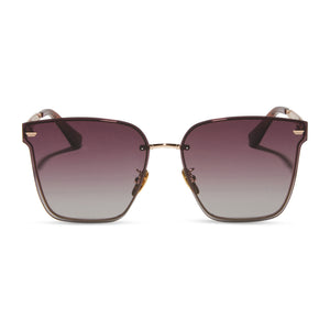 diff eyewear bella v square sunglasses with a rose gold frame and wine gradient lenses front view