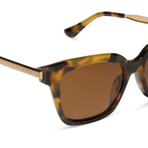 diff eyewear featuring the bella xs square sunglasses with a brown kombu frame and brown polarized lenses detailed view