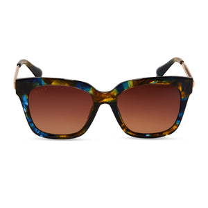 diff eyewear bella xs square sunglasses with a glacial tortoise frame and brown gradient lenses front view
