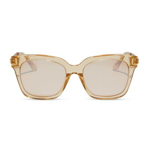 diff eyewear featuring the bella xs square sunglasses with a honey crystal frame and honey crystal flash lenses front view