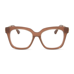 diff eyewear bella xs square prescription glasses with a macchiato brown frame front view