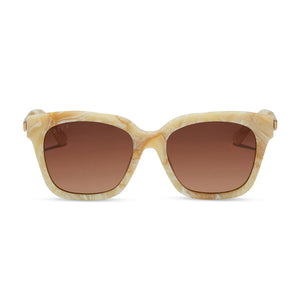 diff eyewear bella xs square sunglasses with a milk n honey yellow acetate frame and brown gradient lenses front view
