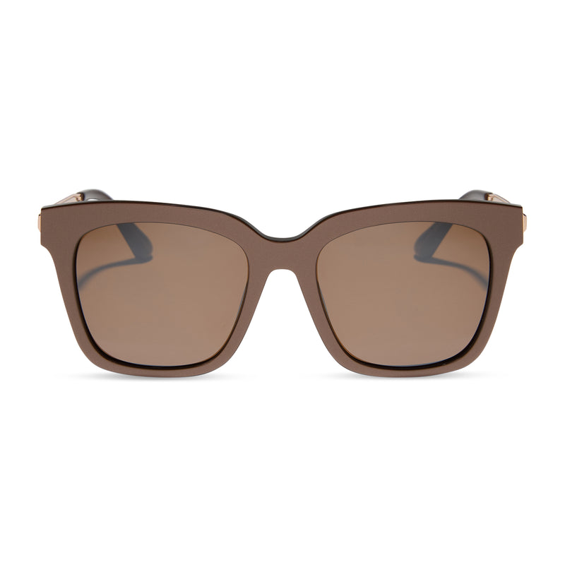 diff eyewear featuring the bella xs square sunglasses with a moscow mule brown opalescent frame and brown w/ gold flash lenses front view