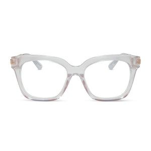 diff eyewear bella xs square prescription glasses with a opalescent pink frame front view