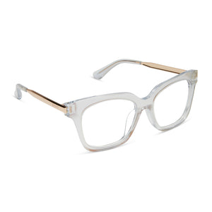 diff eyewear bella xs square prescription glasses with a opalescent pink frame angled view