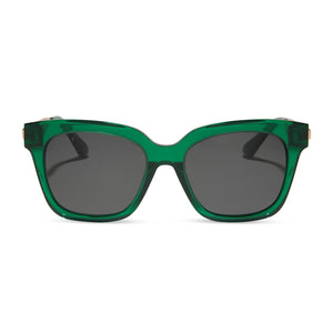 diff eyewear bella xs square sunglasses with a palm green crystal frame and grey polarized lenses front view