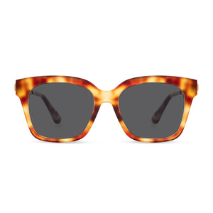 diff eyewear bella xs square sunglasses with a solstice tortoise frame and grey lenses front view
