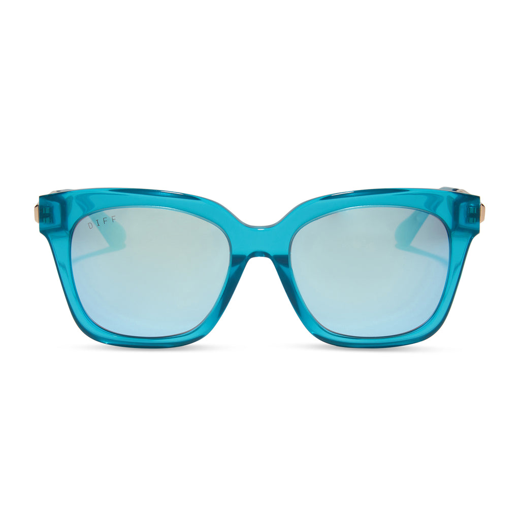 Bella XS Square Sunglasses | Turquoise Ice Crystal & Teal Mirror | DIFF ...