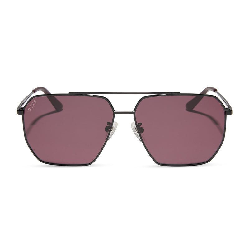 diff eyewear featuring the berkely navigator sunglasses with a black frame and dark cherry lenses front view