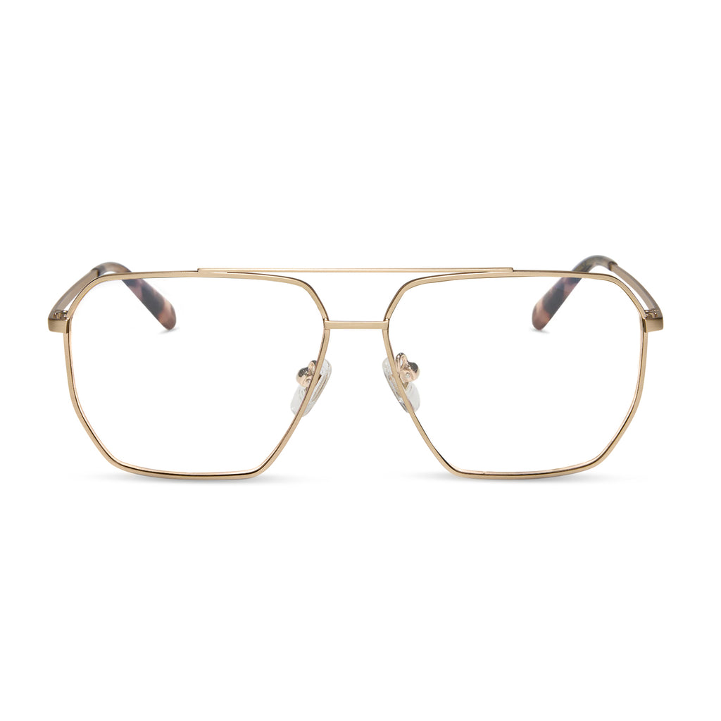 BERKELY - BRUSHED GOLD + ESPRESSO TORTOISE TIPS + BLUE LIGHT TECHNOLOGY GLASSES