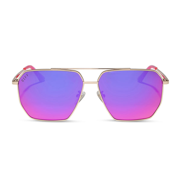 Berkely Navigator Sunglasses | Gold & Pink Rush Mirror | DIFF Eyewear