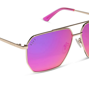 Berkely Navigator Sunglasses | Gold & Pink Rush Mirror | DIFF Eyewear