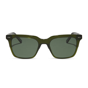 diff eyewear featuring the billie square sunglasses with a dark olive green crystal frame and g15 polarized lenses front view