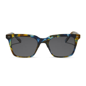 diff eyewear billie square sunglasses with a glacial tortoise acetate frame and grey polarized lenses front view
