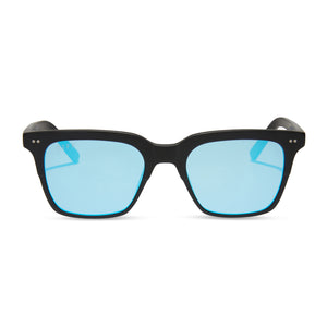 Billie sunglasses with matte black frame and blue mirror lens-front view