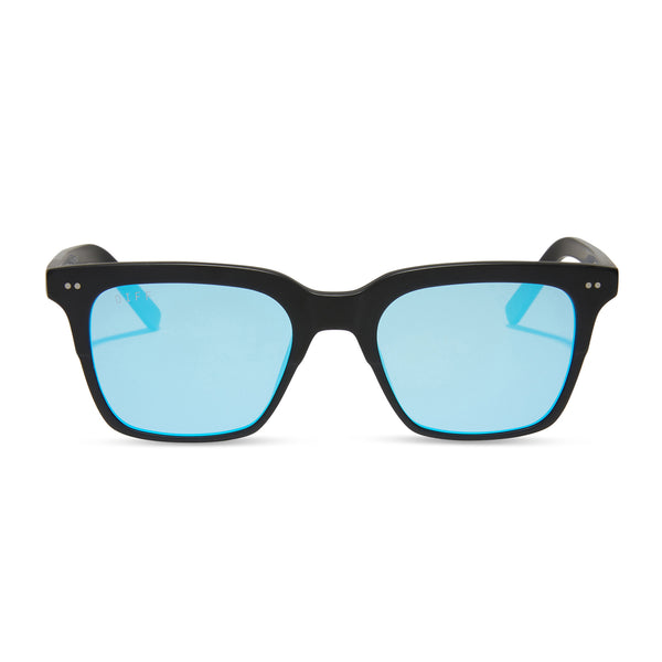 Billie Square Sunglasses | Matte Black & Blue Mirrored Lenses