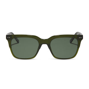 diff eyewear featuring the billie xl square sunglasses with a dark olive green crystal frame and g15 polarized lenses front view