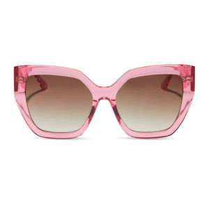 diff eyewear blaire oversized square sunglasses with a candy pink crystal acetate frame and brown gradient lenses front view