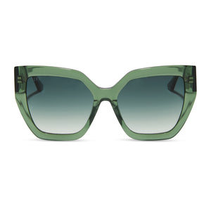 diff eyewear featuring the blaire square sunglasses with a sage green crystal frame and g15 gradient polarized lenses front view