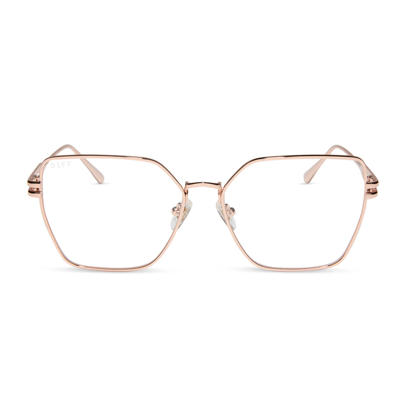 diff eyewear bonnie square prescription glasses rose gold front view