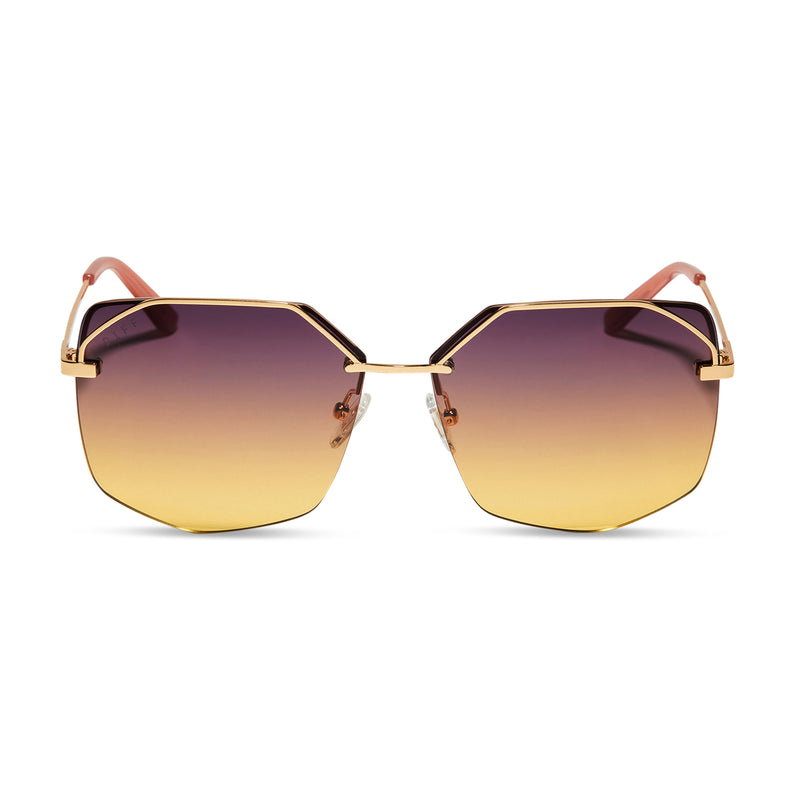 diff eyewear featuring the bree square sunglasses with a gold metal frame and inca gradient lenses front view