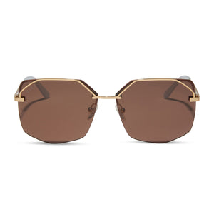 diff eyewear featuring the bree square sunglasses with a shiny gold metal frame and brown polarized lenses front view