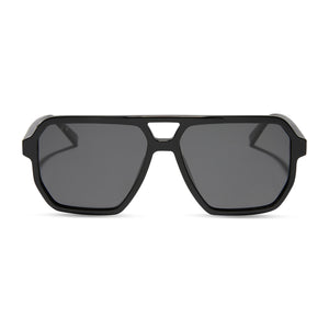 diff eyewear featuring the cameron navigator sunglasses with a black frame and grey polarized lenses front view