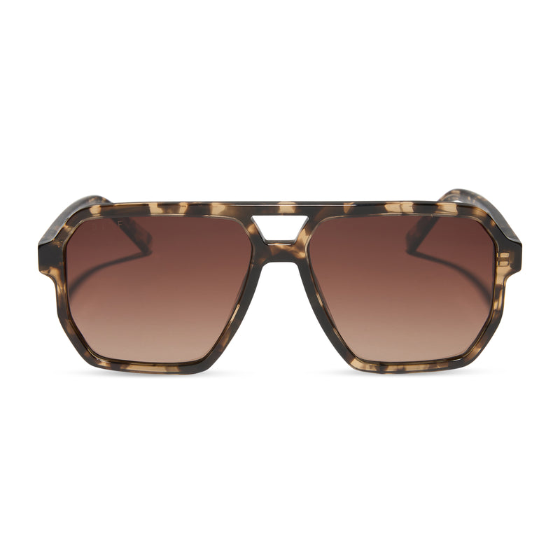 diff eyewear featuring the cameron navigator sunglasses with a espresso tortoise frame and brown gradient polarized lenses front view