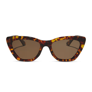 diff eyewear camila cat eye sunglasses with a amber tortoise acetate frame and brown polarized lenses front view