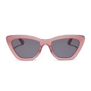 diff eyewear featuring the camila cat eye sunglasses with a guava pink frame and grey lenses front view