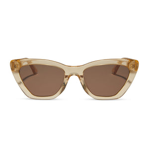 diff eyewear camila small cat eye sunglasses with a honey crystal acetate frame and brown lenses front view