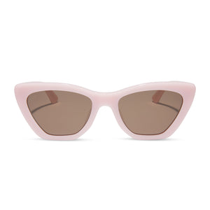 diff eyewear featuring the camila cat eye sunglasses with a pink velvet frame and brown lenses front view