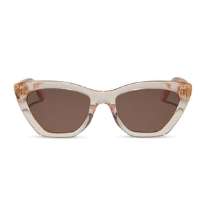 diff eyewear featuring the camila cat eye sunglasses with a vintage rose crystal frame and brown lenses front view