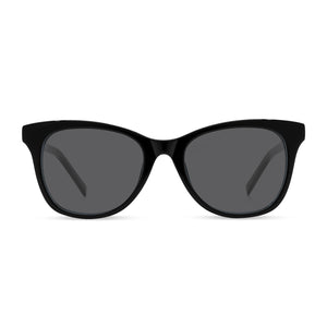 diff eyewear carina cat eye sunglasses with a black frame and grey lenses front view