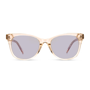 diff eyewear carina cat eye sunglasses with a blush crystal frame and lavender flash lenses front view