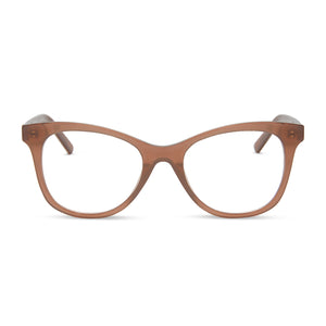 diff eyewear featuring the carina cateye glasses with a macchiato frame and clear demo lenses front view