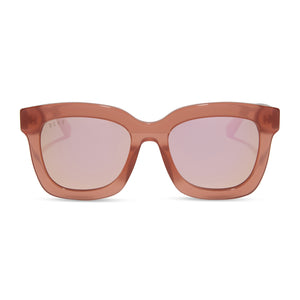 diff eyewear carson square sunglasses with a oyster pink frame and cherry blossom mirror lenses front view