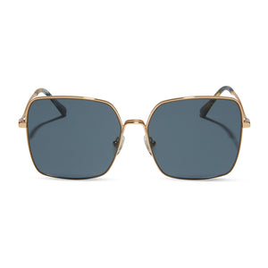 diff eyewear clara square sunglasses with a gold metal frame and grey polarized lenses front view