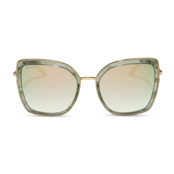 Color swatch for CLARISSE - GOLD + COOL MATCHA MIRROR SUNGLASSES