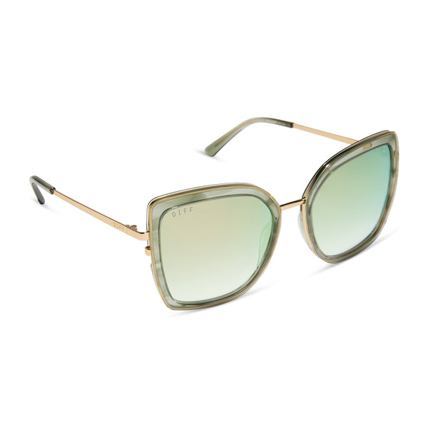 clarisse - gold + cool matcha mirror sunglasses 2