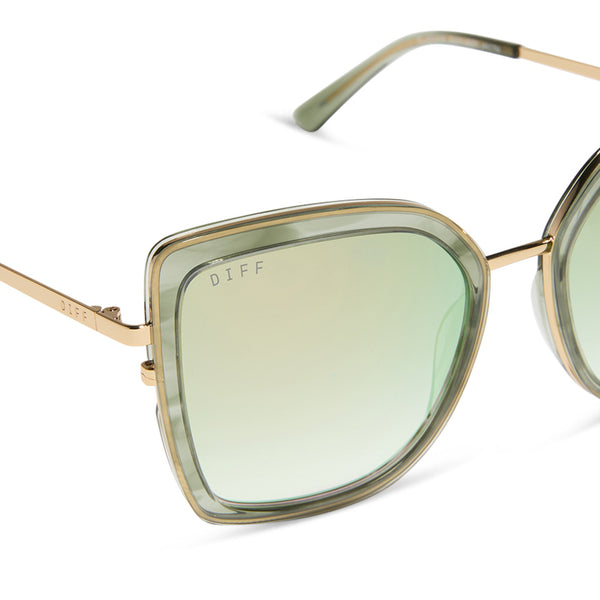 clarisse - gold + cool matcha mirror sunglasses 4