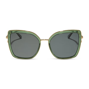 diff eyewear clarisse cat eye sunglasses with a sage crystal acetate frame and grey polarized lenses front view