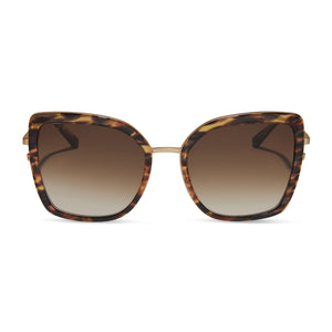 diff eyewear clarisse cat eye sunglasses with a wild tortoise acetate frame and metal legs with brown gradient lenses front view