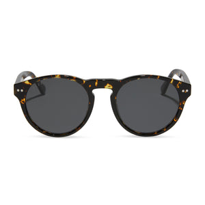 diff eyewear cody round sunglasses with a fiery tortoise acetate frame and grey polarized lenses front view