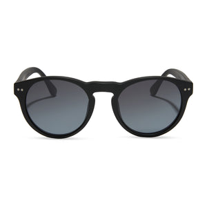 diff eyewear cody round sunglasses with a matte black frame and blue gradient flash polarized lenses front view