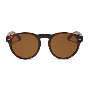 diff eyewear featuring the cody round sunglasses with a rich tortoise frame and brown polarized lenses front view