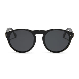diff eyewear round cody xl with black frame and solid grey polarized lens sunglasses front view