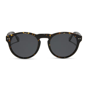 diff eyewear cody xl round sunglasses with a fiery tortoise acetate frame and grey polarized lenses front view